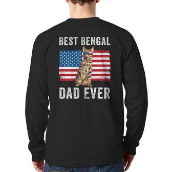 Bengal Dad American Flag Bengal Cat Lover Owner Kitty Kitten Back Print Long Sleeve T-shirt | Mazezy