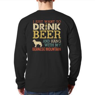 Bernese Mountain Dad Drink Beer Hang With Dog Vintage Back Print Long Sleeve T-shirt | Mazezy