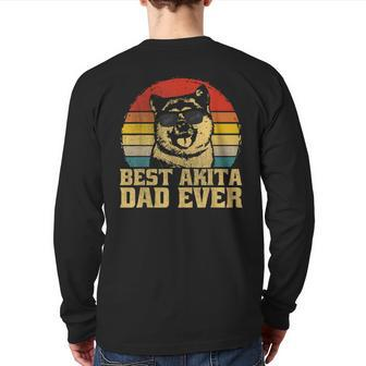 Best Akita Dog Dad Father Papa Puppy Ever Retro Back Print Long Sleeve T-shirt | Mazezy