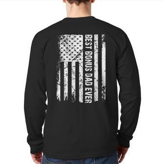 Best Bonus Dad Ever American Flag Father Day Back Print Long Sleeve T-shirt | Mazezy