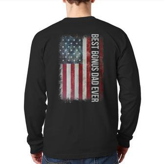 Best Bonus Dad Ever Father's Day American Flag For Dad Back Print Long Sleeve T-shirt | Mazezy