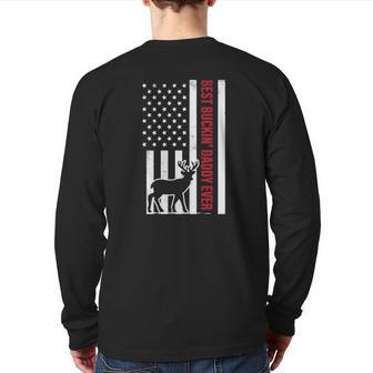 Best Buckin Daddy American Flag Buck Hunting Hunter Back Print Long Sleeve T-shirt | Mazezy