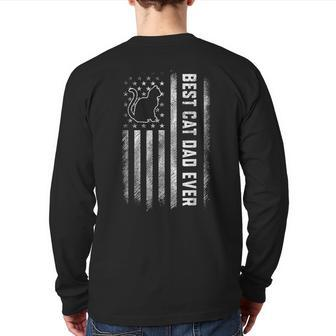 Best Cat Dad Ever American Flag Daddy Father's Day Vintage Back Print Long Sleeve T-shirt | Mazezy