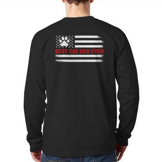 Best Cat Dad Ever American Flag Cat Lovers Father's Day Back Print Long Sleeve T-shirt | Mazezy