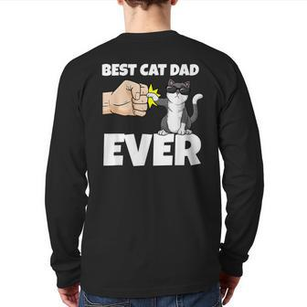 Best Cat Dad Ever I Cat Father Kitten Fist Bump Back Print Long Sleeve T-shirt | Mazezy