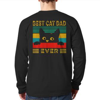 Best Cat Dad Ever Cat Dad Father Retro Style Back Print Long Sleeve T-shirt | Mazezy