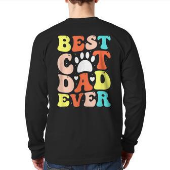 Best Cat Dad Ever Happy Father Day 2023 Retro Groovy Cat Paw Back Print Long Sleeve T-shirt | Mazezy