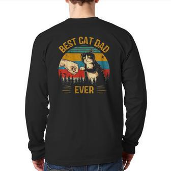 Best Cat Dad Ever Paw Fist Bump Fit Vintage Retro Daddy Back Print Long Sleeve T-shirt | Mazezy