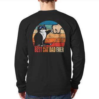 Best Cat Dad Ever Paw Fist Bump Fathers Day Tee Back Print Long Sleeve T-shirt | Mazezy