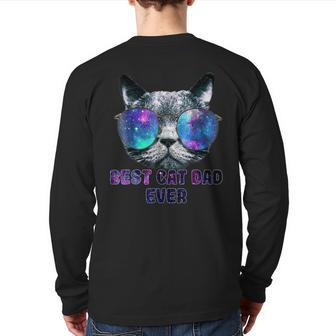 Best Cat Dad Ever Cat Space Glasses Back Print Long Sleeve T-shirt | Mazezy