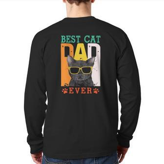 Best Cat Dad Ever Cat With Sunglasses Father's Day Dog Paw Retro Back Print Long Sleeve T-shirt | Mazezy