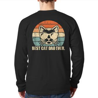 Best Cat Dad Ever Vintage Pet Owner Cat Mustache Sunglasses Back Print Long Sleeve T-shirt | Mazezy UK
