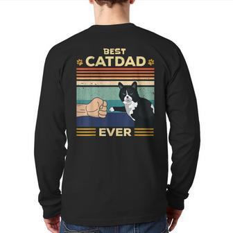 Best Cat Dad Ever Vintage Retro Cat Men Fathers Day Back Print Long Sleeve T-shirt | Mazezy