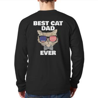 Best Cat Dad Fathers Day Men Daddy Papa Cat With Sunglasses Back Print Long Sleeve T-shirt | Mazezy