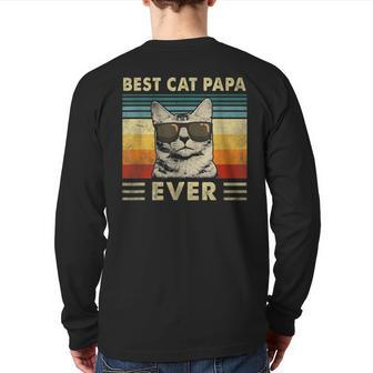 Best Cat Papa Ever Vintage Retro Cat Dad Father Day Back Print Long Sleeve T-shirt | Mazezy