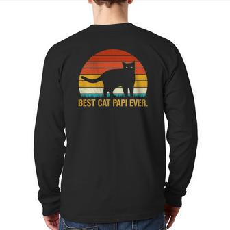 Best Cat Papi Ever Vintage Retro Cat Lover Xmas Father's Day Back Print Long Sleeve T-shirt | Mazezy