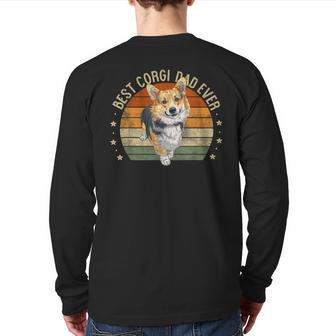 Best Corgi Dad Ever Retro Sunset Corgi Dog Daddy Back Print Long Sleeve T-shirt | Mazezy