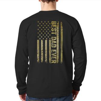 Best Dad Ever Father's Day Us American Flag Fathers Day Back Print Long Sleeve T-shirt | Mazezy