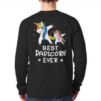 Best Dadicorn Ever Dabbing Unicorn Dad & Baby Unicorn Back Print Long Sleeve T-shirt | Mazezy