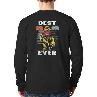 Best Firefighter Dad Ever American Flag Freaking Father Day Back Print Long Sleeve T-shirt | Mazezy