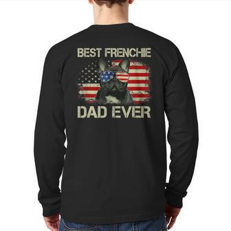 Best Frenchie Dad Ever Bulldog American Flag Back Print Long Sleeve T-shirt | Mazezy