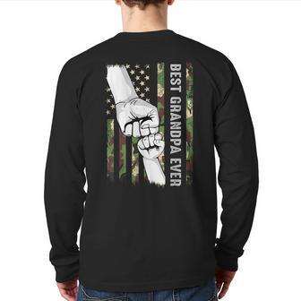 Best Grandpa Ever Fist Pump With Us American Flag Father's Back Print Long Sleeve T-shirt | Mazezy