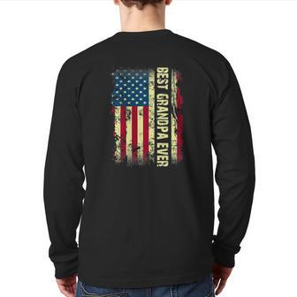 Best Grandpa Ever Vintage American Flag Fathers Day Tee Back Print Long Sleeve T-shirt | Mazezy