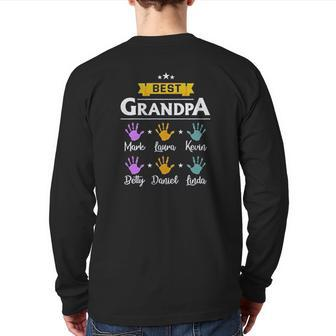 Best Grandpa With Grandchilds Handprint Back Print Long Sleeve T-shirt | Mazezy