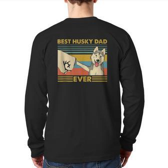 Best Husky Dad Ever Retro Vintage Sunset Back Print Long Sleeve T-shirt | Mazezy