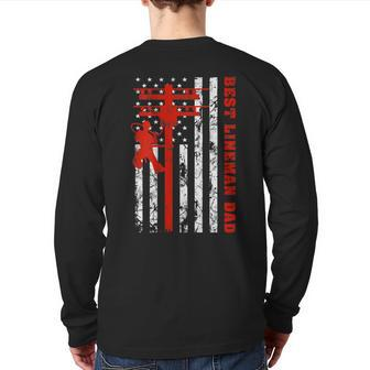 Best Lineman Dad Ever American Flag For Fathers Day Back Print Long Sleeve T-shirt | Mazezy