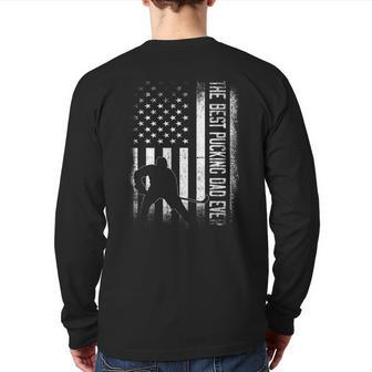 Best Pucking Dad Ever Vintage Usa Flag Hockey Father's Day Back Print Long Sleeve T-shirt | Mazezy AU