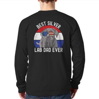 Best Silver Lab Dad Ever Vintage Patriotic American Flag Back Print Long Sleeve T-shirt | Mazezy