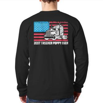 Best Trucker Poppy Ever American Flag Truck Driver Dad Pride Back Print Long Sleeve T-shirt | Mazezy