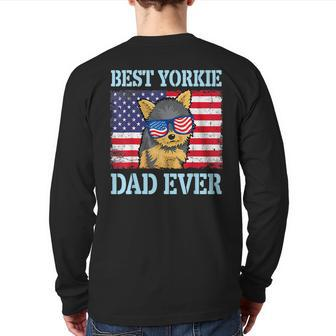 Best Yorkie Dog Dad Ever Happy Father Day Dog Daddy American Back Print Long Sleeve T-shirt | Mazezy