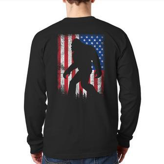 Bigfoot 4Th Of July American Usa Flag Patriotic Veterans Day Back Print Long Sleeve T-shirt | Mazezy