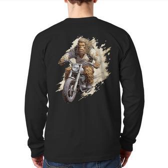 Bigfoot Biker Sasquatch Bigfoot Riding A Motorcycle Back Print Long Sleeve T-shirt - Monsterry AU