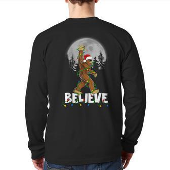 Bigfoot Rock Roll Sasquatch Christmas Believe Back Print Long Sleeve T-shirt - Seseable