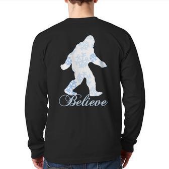 Bigfoot Sasquatch Yeti Believe Snowflake Christmas Pajamas Back Print Long Sleeve T-shirt - Monsterry UK