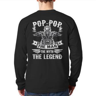 Biker Grandpa Poppop The Man Myth The Legend Motorcycle Back Print Long Sleeve T-shirt | Mazezy