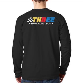 Birthday Boy 3 Three Race Car 3Rd Racing Pit Crew Driver Back Print Long Sleeve T-shirt - Monsterry DE