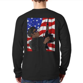 Black Soldier African American Military Veteran Us Flag Back Print Long Sleeve T-shirt | Mazezy