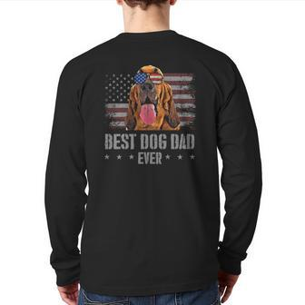 Bloodhound Best Dog Dad Ever Retro Usa American Flag Back Print Long Sleeve T-shirt | Mazezy