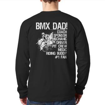 Bmx Dad Coach Sponsor Mechanic Driver On Back Classic Back Print Long Sleeve T-shirt | Mazezy