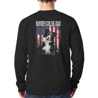 Border Collie Dad With Proud American Flag Dog Lover Back Print Long Sleeve T-shirt | Mazezy