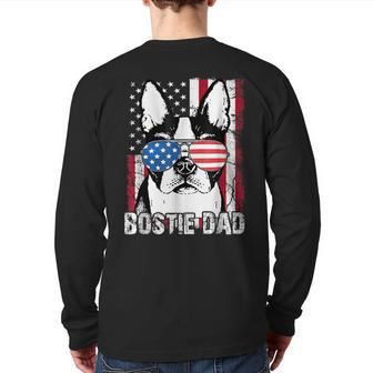 Bostie Dad Boston Terrier Fathers Day Usa Flag 4Th Back Print Long Sleeve T-shirt | Mazezy