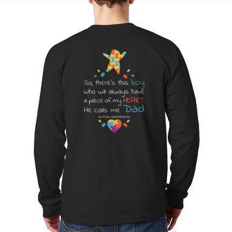Boy Calls Me Dad Autism Awareness Back Print Long Sleeve T-shirt | Mazezy