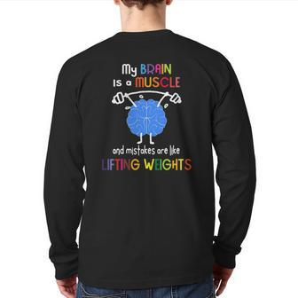 My Brain Is Muscle And Mistakes Are Lifting Weights Back Print Long Sleeve T-shirt | Mazezy UK