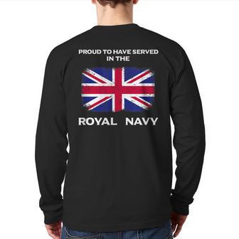 British Royal Navy Uk Flag Proud Served Britain Back Print Long Sleeve T-shirt - Monsterry