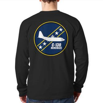 C130 Hercules Military Airplane Patch Veterans Day Xmas Back Print Long Sleeve T-shirt | Mazezy