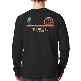 California Surf San Onofre Vintage Surf Board Surfer Back Print Long Sleeve T-shirt - Monsterry DE